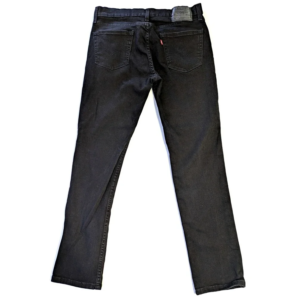 Levis 511 Slim Fit Mens Jeans Black Denim Size 33x32 Solid Dark Wash Pants